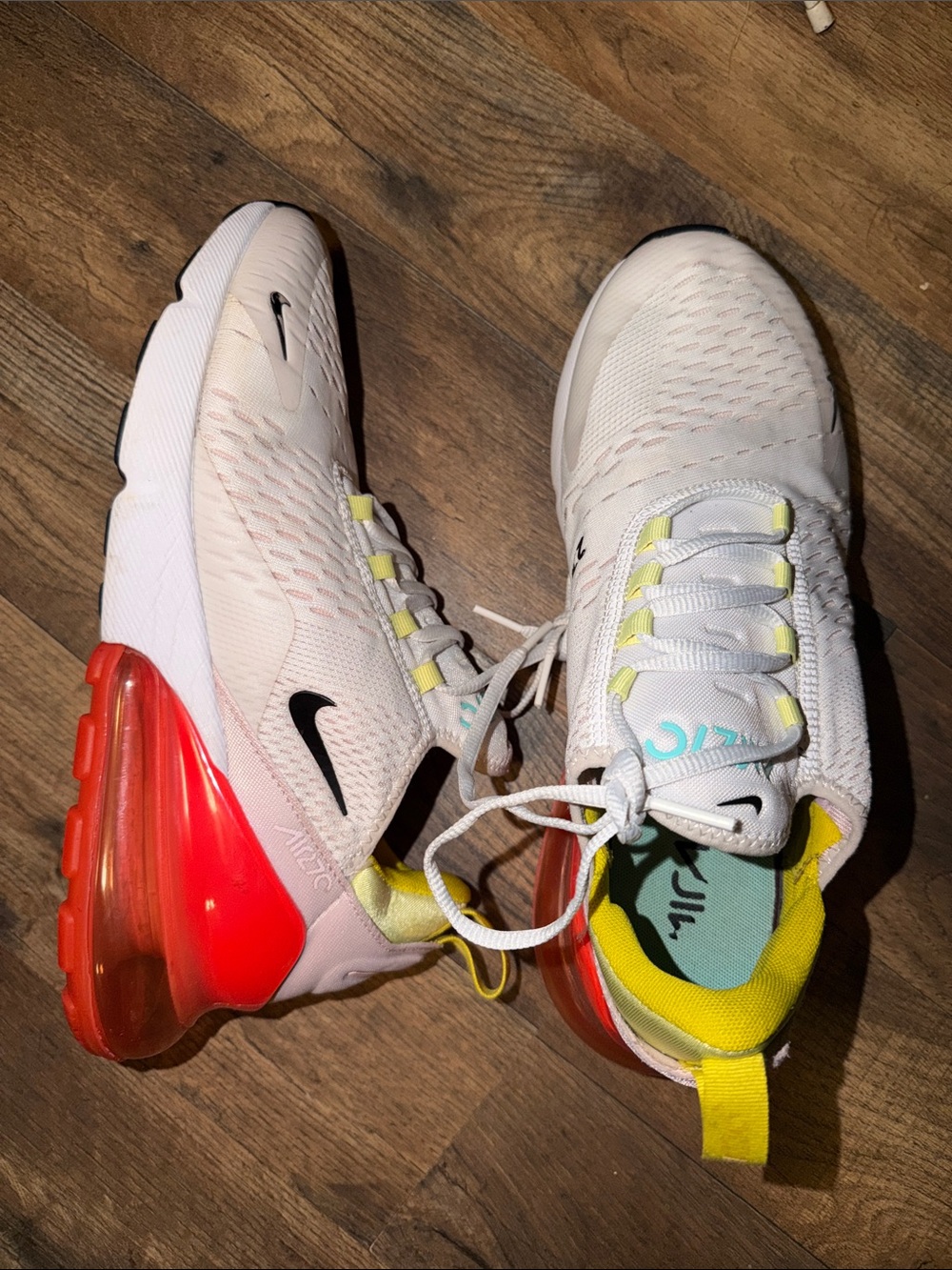 Nike Women’s Air Max 270 Light Pink with Red Heel & Yellow Accents
